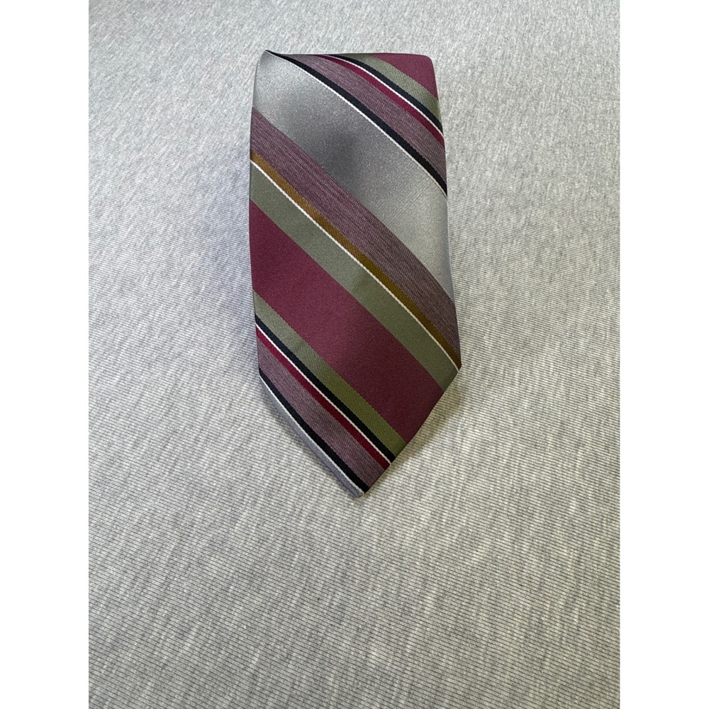 Rothschilds Maurice L Rothschild Mens Striped Tie Burgundy Green Grey Silk Blend